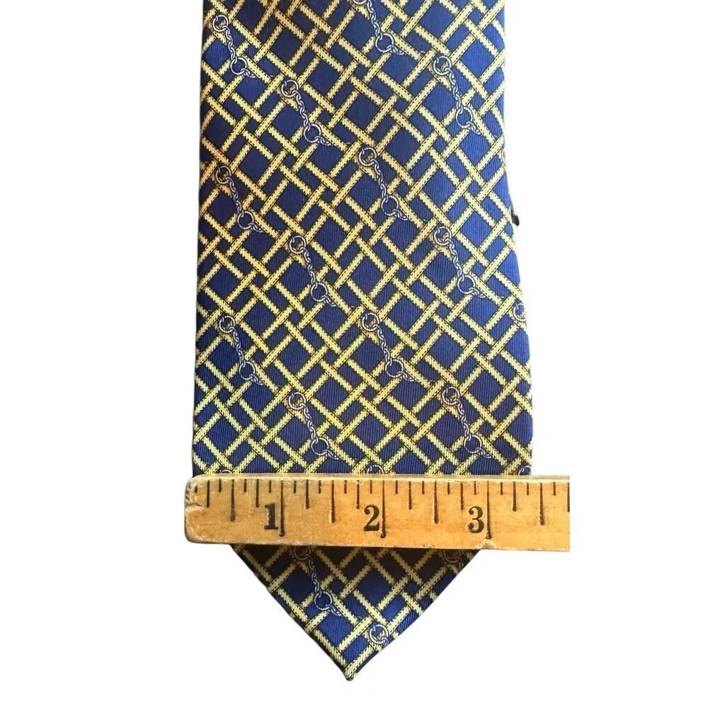 Authentic GUCCI Made In Italy Silk Navy & Yellow Iconic Horsebit Neck Tie